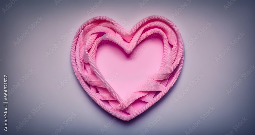 pink ribbon heart shape on background, illustration, Generative AI