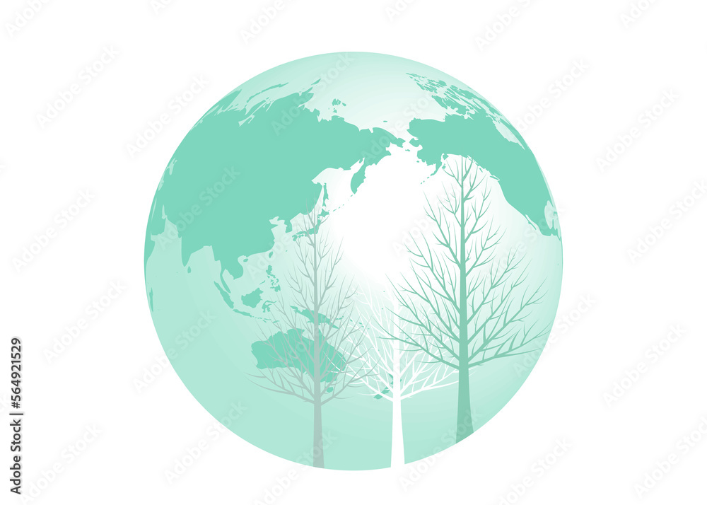 シンプルでお洒落な樹木の地球儀のイラスト