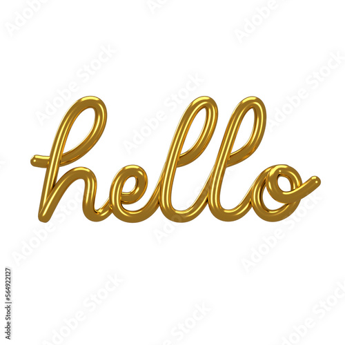 Hello letter in 3D styled hand lettering with transparent background