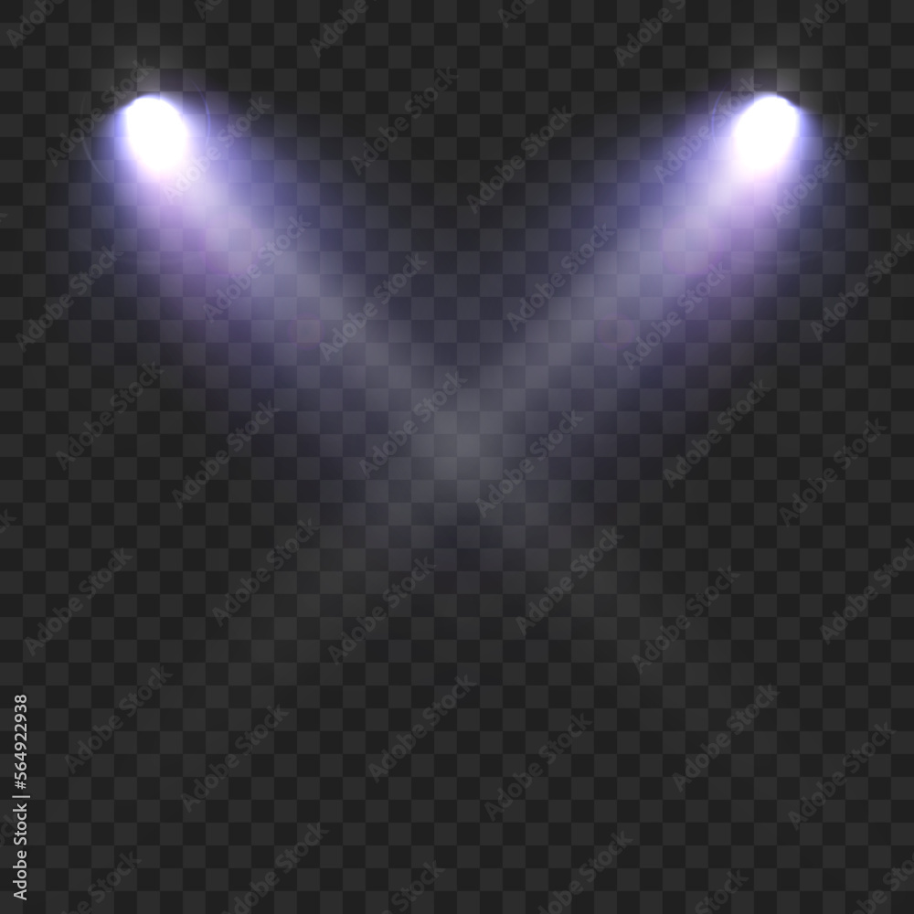 Set of spotlight white light isolated on transparent background. Vector ...
