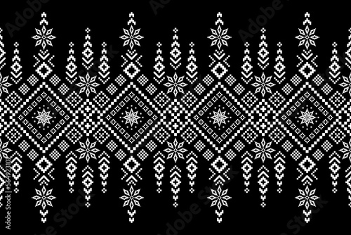 Nature vintages cross stitch traditional ethnic pattern paisley flower Ikat background abstract Aztec African Indonesian Indian seamless pattern for fabric print cloth dress carpet curtains and sarong