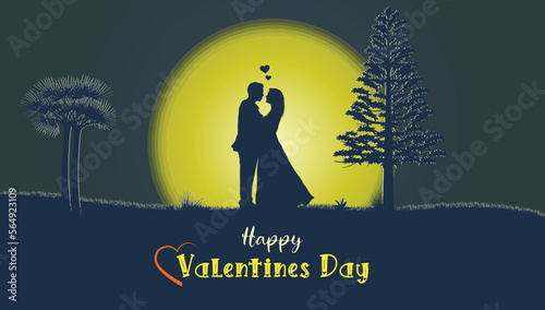 valentines day couple, silhouette of a boy with girl at night, valentines day