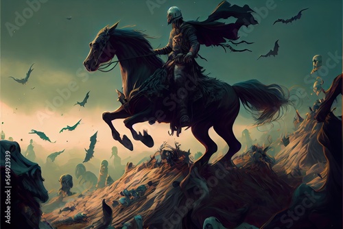 The horseman grim reaper riding his horse, fantasy, anime - generative ai