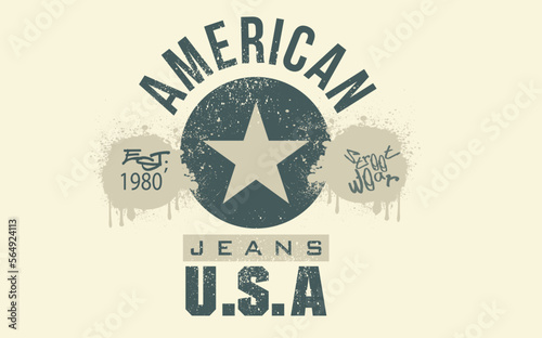 Urban typography street art graffiti slogan print with spray effect, Vintage typography american jeans  for graphic tee t shirt.