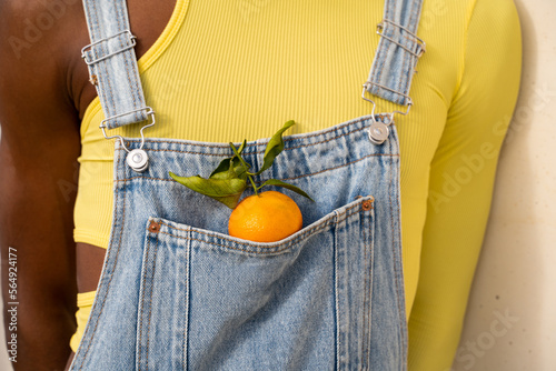 Overall pocket with mandarin orange