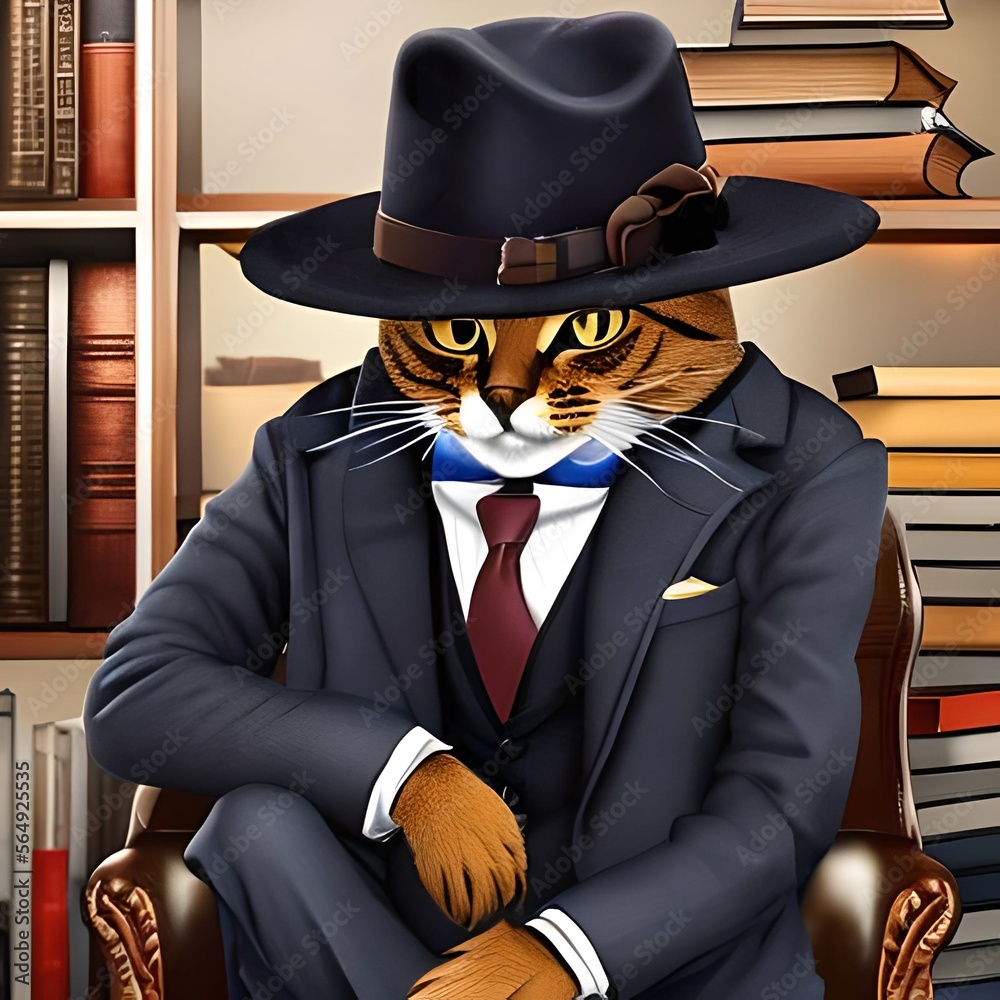 A cat with hat and black suit made with Generative AI
