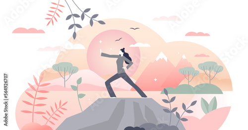 Qigong practice for breathing, meditation and movement development tiny person concept, transparent background. Inner peace and energy exercise as asian traditional culture illustration.