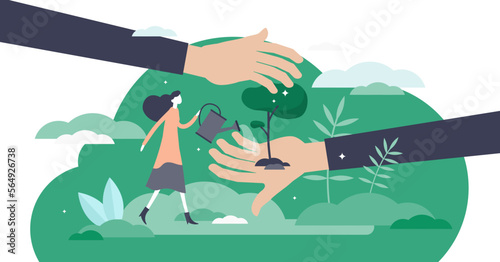 Save planet illustration, transparent background. Tree planting flat tiny persons concept. Forestation as environment support and climate help. Green sustainable lifestyle and ecosystem care.