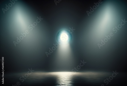  illustration of spotlights shine on stage floor in dark room  idea for background  backdrop  mock up Generative Ai  