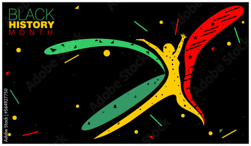 An abstract vector representation of Juneteenth celebration and Black History Month on an isolated black background