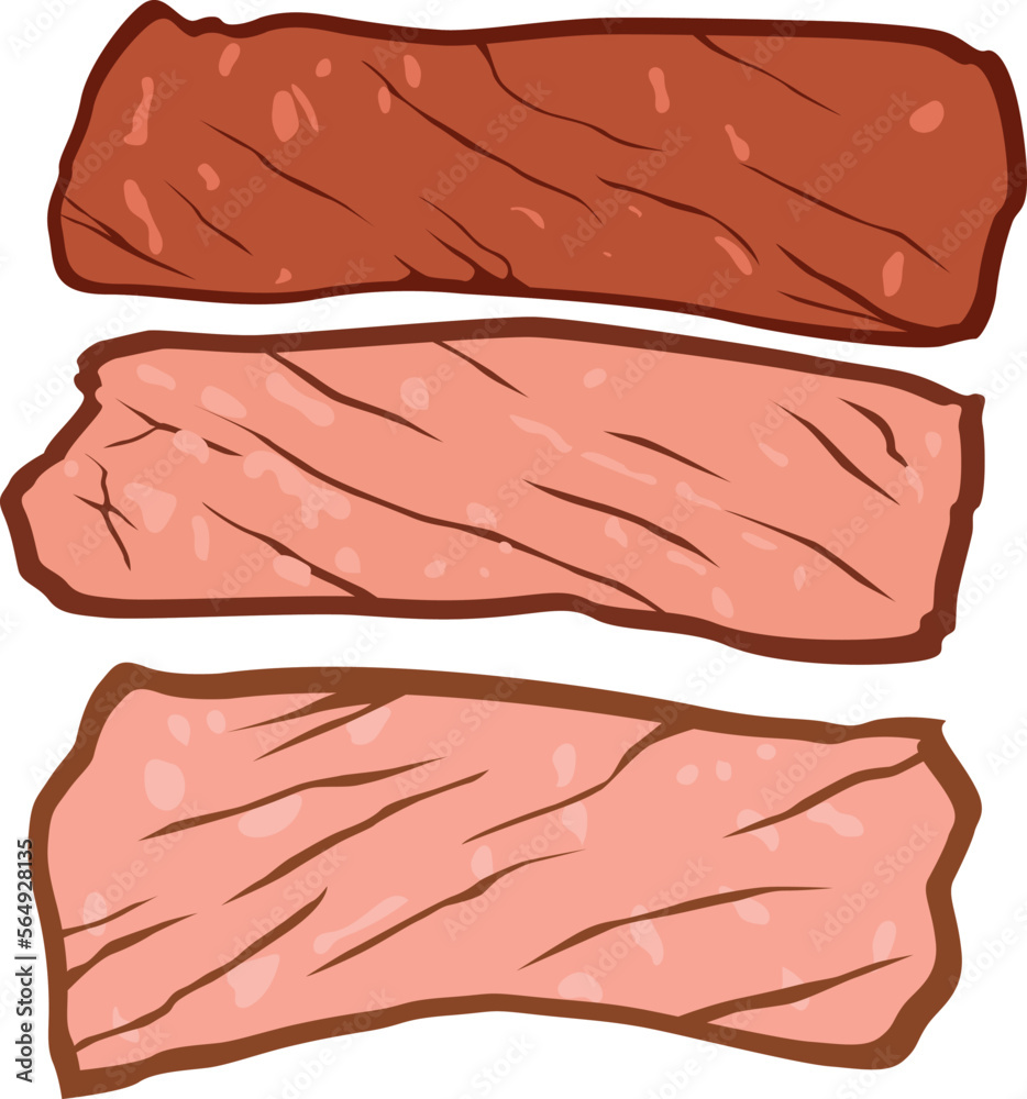 Different cuts of smoked meats. Fresh steak meat cartoon set Different cuts of smoked meats. Fresh steak meat cartoon set