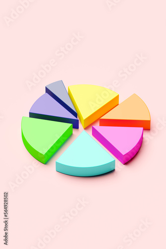 Colorful 3D rendered financial pie chart with copy space