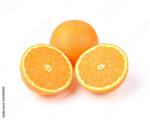 Oranges. Whole and half Orange on white background.