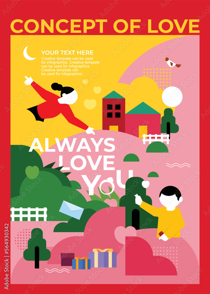 Concept of love, elements and flat design, vector illustration.