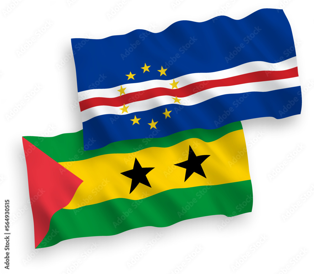 Flags of Saint Thomas and Prince and Republic of Cabo Verde on a white background Flags of Saint Thomas and Prince and Republic of Cabo Verde on a white background