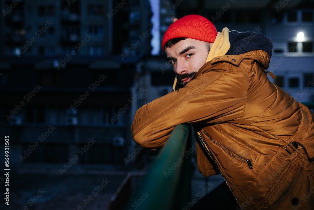 Portrait Of Man Wearing Red Cap. Portrait Of Man Wearing Red Cap.