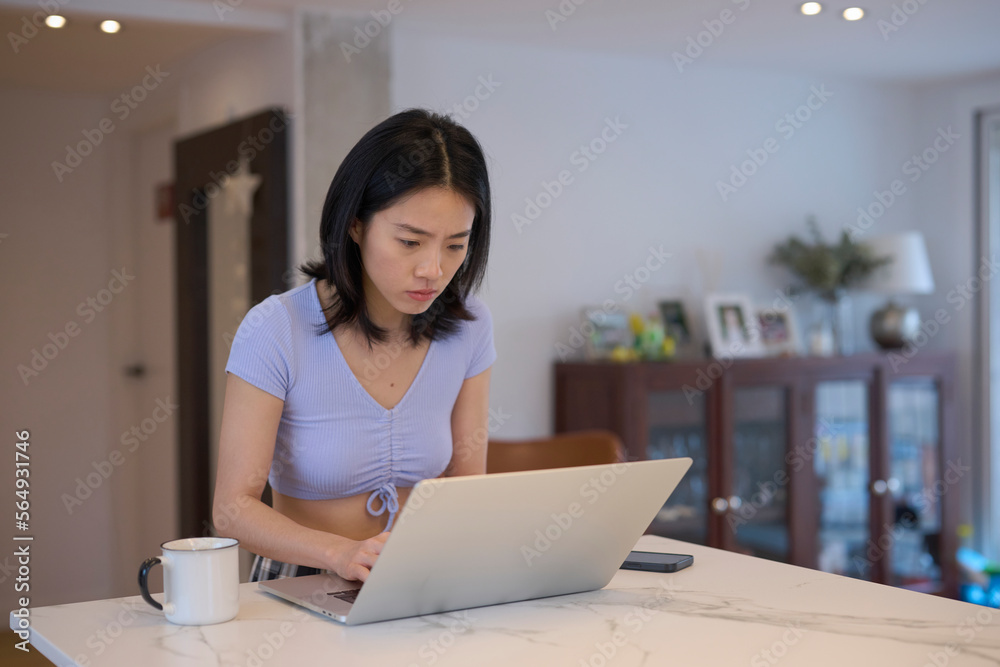 Freelance woman writes report home.