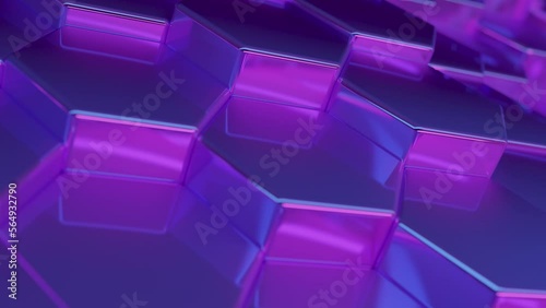 Futuristic Hexagons. 3d render. Abstract pink blue Hexagonal pattern. Random motion. Seamless loop
