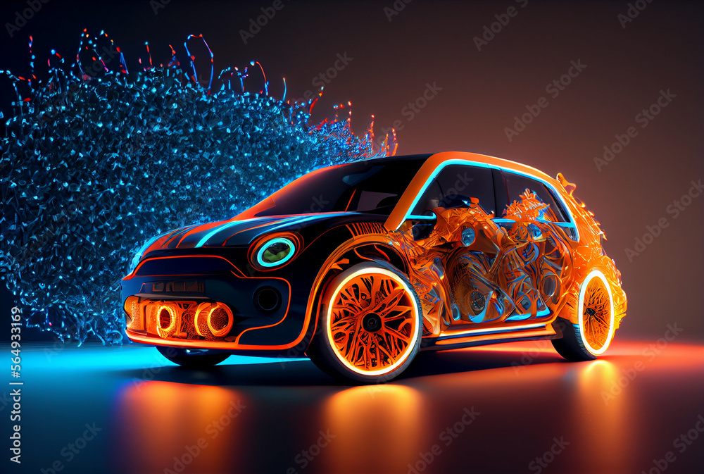 Beautiful fantasy car painting.Colorful digital paint splash. Generative AI.