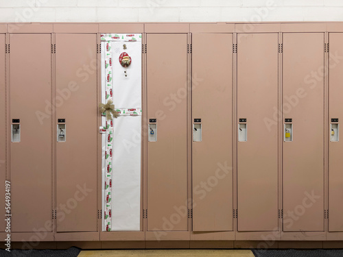 Locker in School decorated with Gift Wrapping at Christmas time 