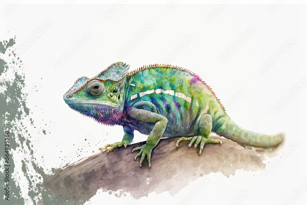 Fototapeta premium Chameleon - Watercolor (Generative AI Art)