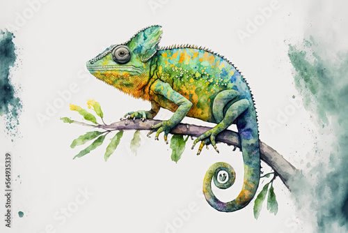 Papier peint Chameleon - Watercolor (Generative AI Art)