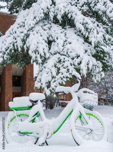 snow covered bicicle  photo