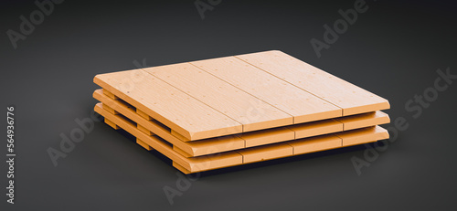 Fototapeta Naklejka Na Ścianę i Meble -  Monochrome single color yellow wooden forklift pallet, cargo case base, 3d illustration