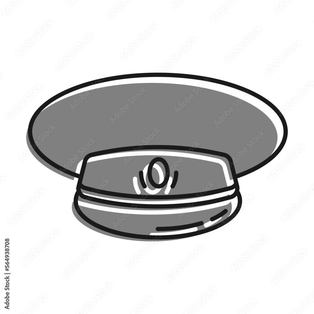 Linear filled with gray color icon, Officer Cap, Headdress With Cockade Of Military General. Simple black and white vector Isolated On white background