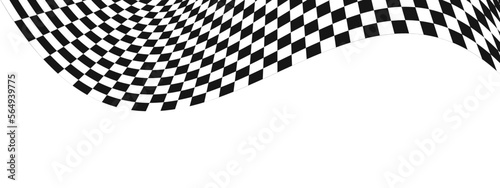 Waving race flag background. Motocross, rally, sport car or chess game competition wallpaper. Warped pattern with black and white squares. Checkered winding texture
