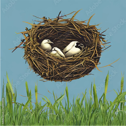 illustration of bird nest in light blue background