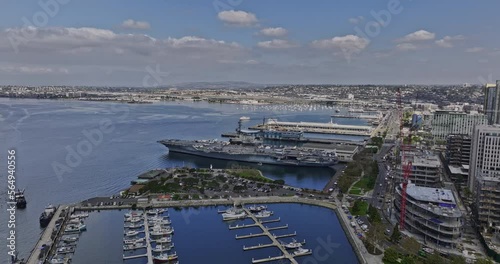San Diego California Aerial v48 flyover tuna harbor capturing historical and legendary aircraft carrier uss midway museum and core-columbia downtown cityscape - Shot with Mavic 3 Cine - September 2022 photo