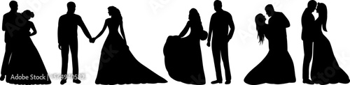 set of bride and groom silhouette, isolated vector