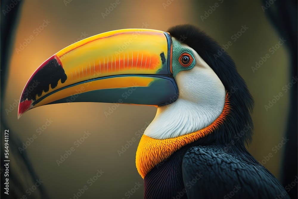 Naklejka premium Portrait of a tropical toucan bird. Generative AI