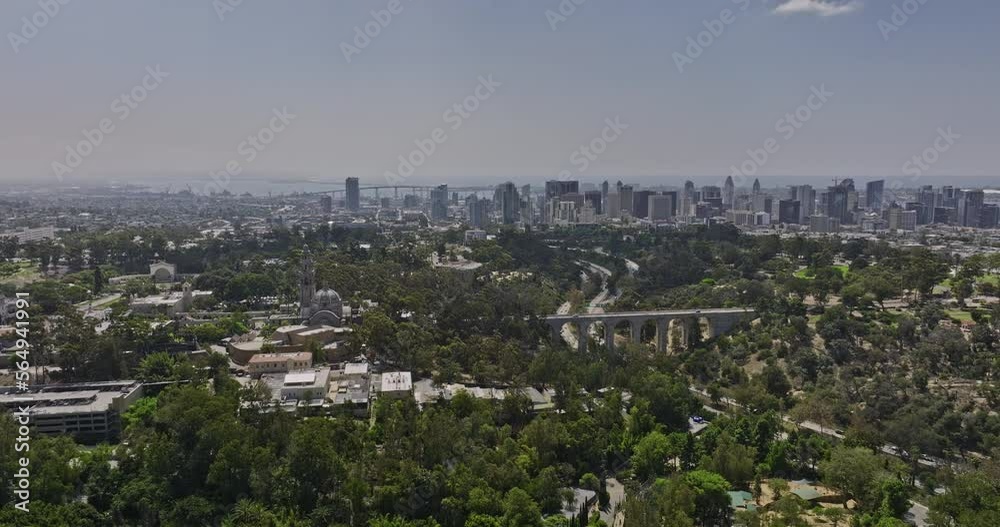 San Diego California Aerial v63 flyover zoo capturing multiple attractions in balboa park, cabrillo bridge and downtown cityscape views in the background - Shot with Mavic 3 Cine - September 2022