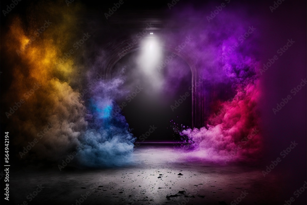 Fototapeta premium an illustration empty stage show background, with neon lights, generated by AI