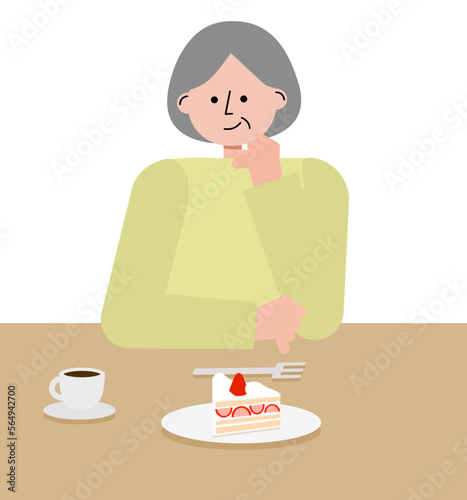 カフェでショートケーキとコーヒーを注文した中高年の女性