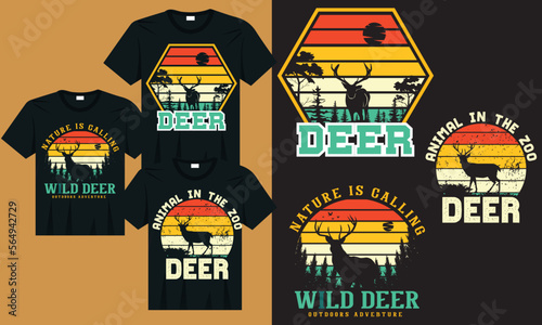 Deer Adventure t-shirt merchandise silhouette  wild deer silhouette t-shirt design  Wild deer retro sunset design