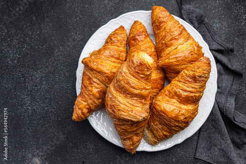 fresh croissant hot pastries French cuisine meal food snack on the table copy space food background rustic top view