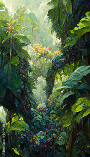 oil painting of the jungle canopy big leaves flowers detailed  illustration Generative AI Content by Midjourney