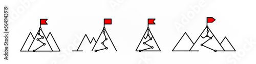 Mountain with flag icon set over white illustration