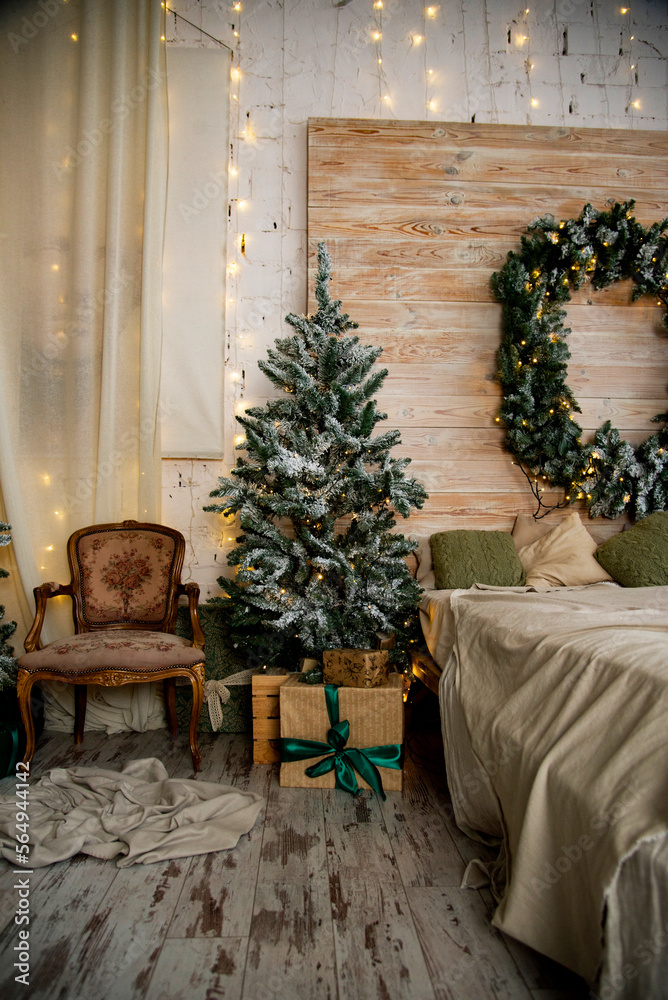 interior for christmas decoration  with christmas tree at home