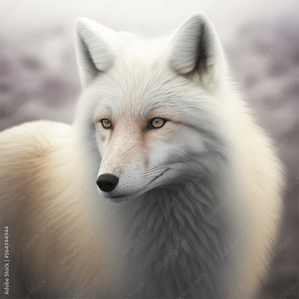 A Chilly Glance: A Portrait of an Arctic Fox in Digital Art Illustration A Chilly Glance: A Portrait of an Arctic Fox in Digital Art Illustration