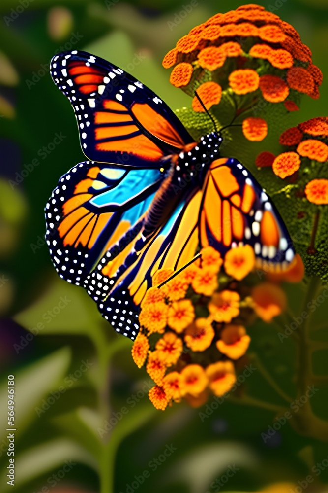 Obraz premium Beautiful image in nature of monarch butterfly on lantana flower. - generative ai