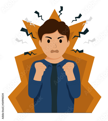 A very angry man. Angry guy. Rage, anger, irritation. Vector flat illustration.
