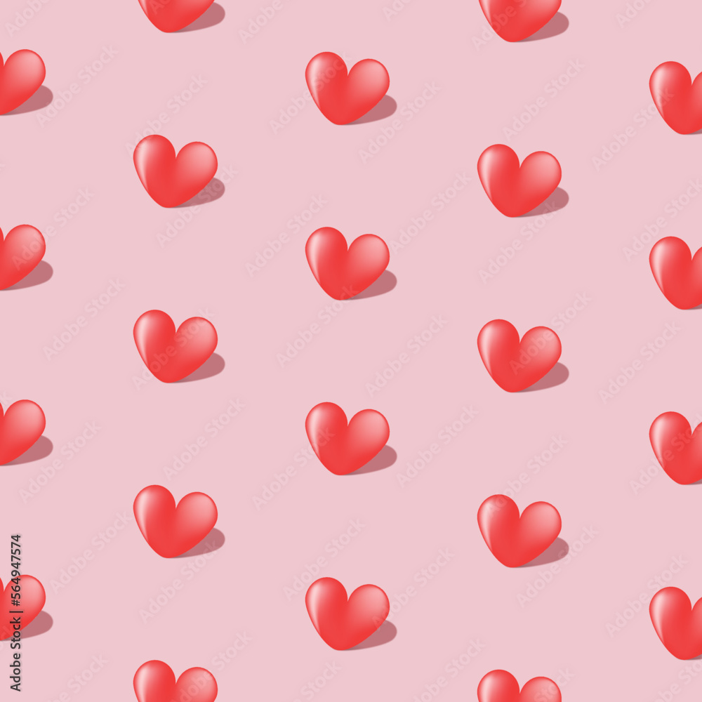 Creative heart pattern made with bright red heart figurine on pastel pink background. Valentines day concept with heart.