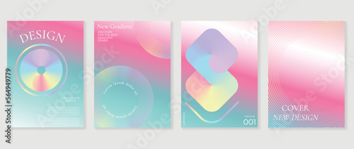 Abstract gradient Y2K style template cover vector set. Trendy gradient vibrant y2k color abstract geometric shape line art background. Design for business card, fashion, commercial, banner, poster. © TWINS DESIGN STUDIO