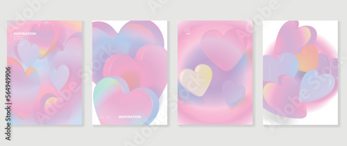 Abstract gradient Y2K style template cover vector set. Happy Valentine's Day decorate with trendy gradient heart vibrant y2k colorful background. Design for greeting card, fashion, commercial, banner.