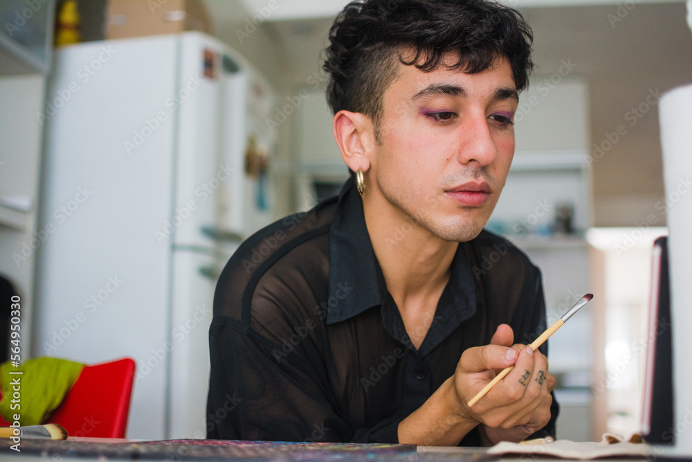 Gender fluid person doing make up Stock Photo Adobe Stock Gender fluid person doing make up Stock Photo Adobe Stock