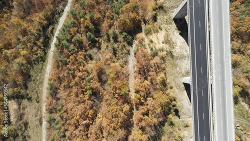 Aerial view of Bebresh Viaduct at Hemus (A2) motorway, Vitinya Pass, Sofia Region, Bulgaria
 photo